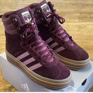 Adidas Gazelle High Boots Maroon Gum Women's Athletic Shoes ID6882 New
